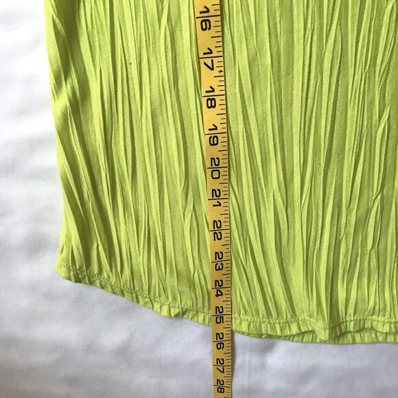 Chicos Crinkle Round Neck 3/4 Sleeve Top SZ 0 S Yellow Lime Statement Dopamine - Picture 6 of 11